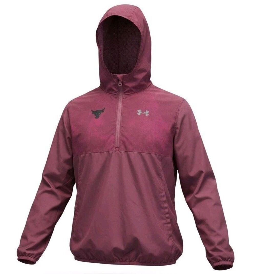 Under Armour Project Rock Jacket Hooded Pullover Windbreaker Youth Large 1/4 Zip